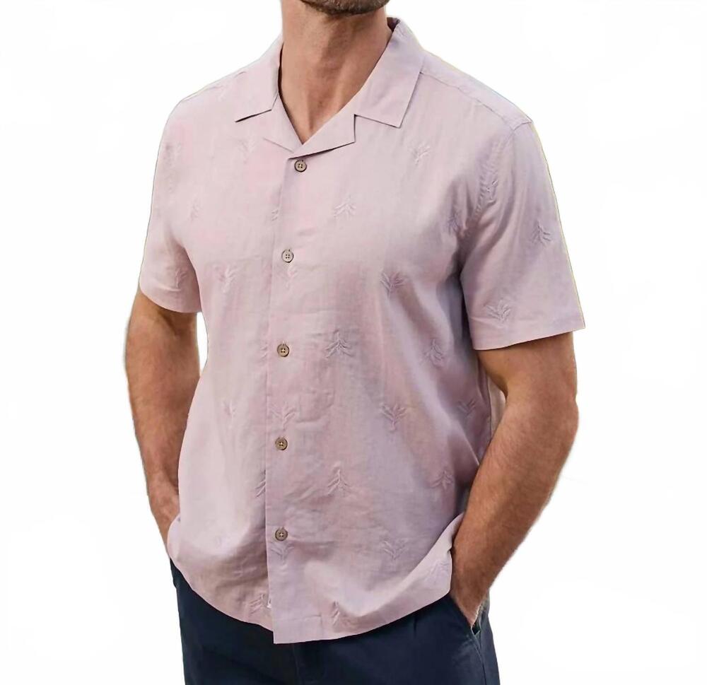 NEW FAIRFAX & FAVOR men's embroidered cotton short sleeve shirt in dusty mauve